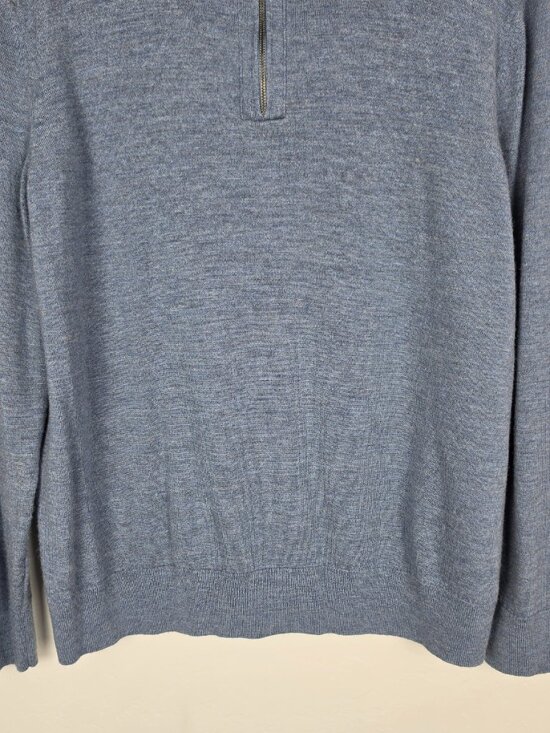 Banana Republic Men's Sweater Merino Wool Quarter Zip Blue Heathered Size XL - Picture 5 of 11